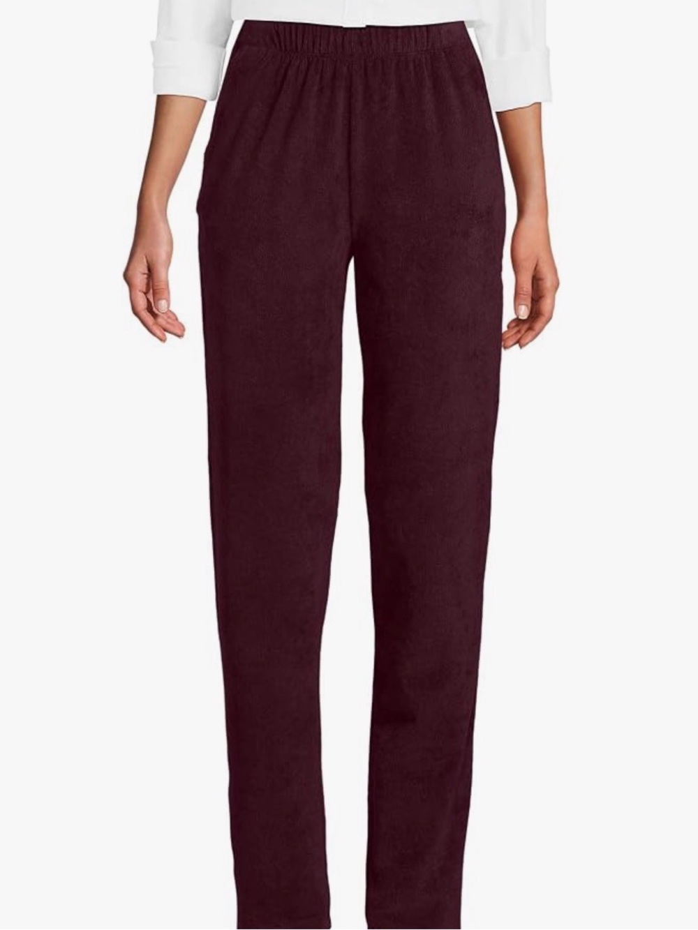 Lands' End Straight-Leg Elastic Waist Pants - Burgundy